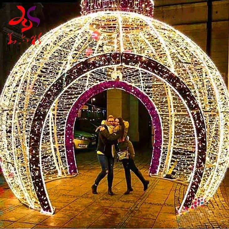 Aluminium 3D High Bright Hanging Christmas LED Ball Motif Light For Outdoor